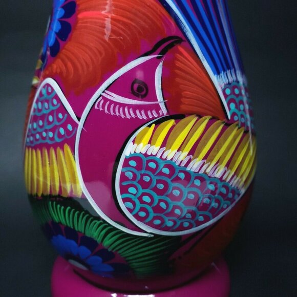 Vase Talavera Mexican Pottery Large 14" Birds Vibrant Colors Hand Painted - Picture 7 of 10
